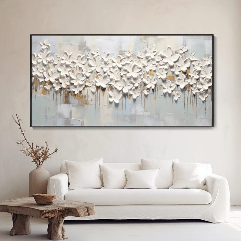 3D Large White Flower Textured Canvas Art