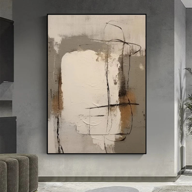 Black And Beige Minimalist Painting art213