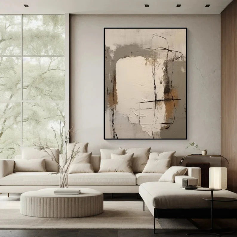 Black And Beige Minimalist Painting art213