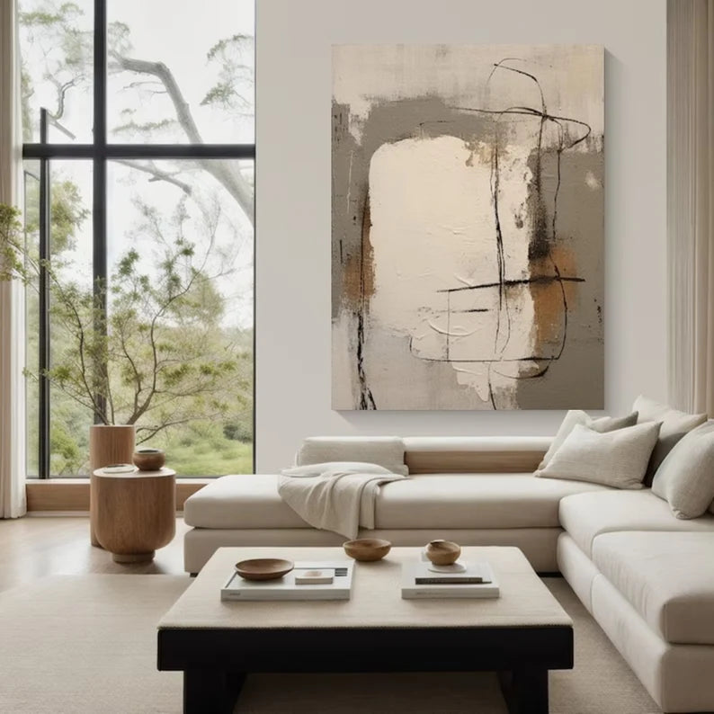 Black And Beige Minimalist Painting art213