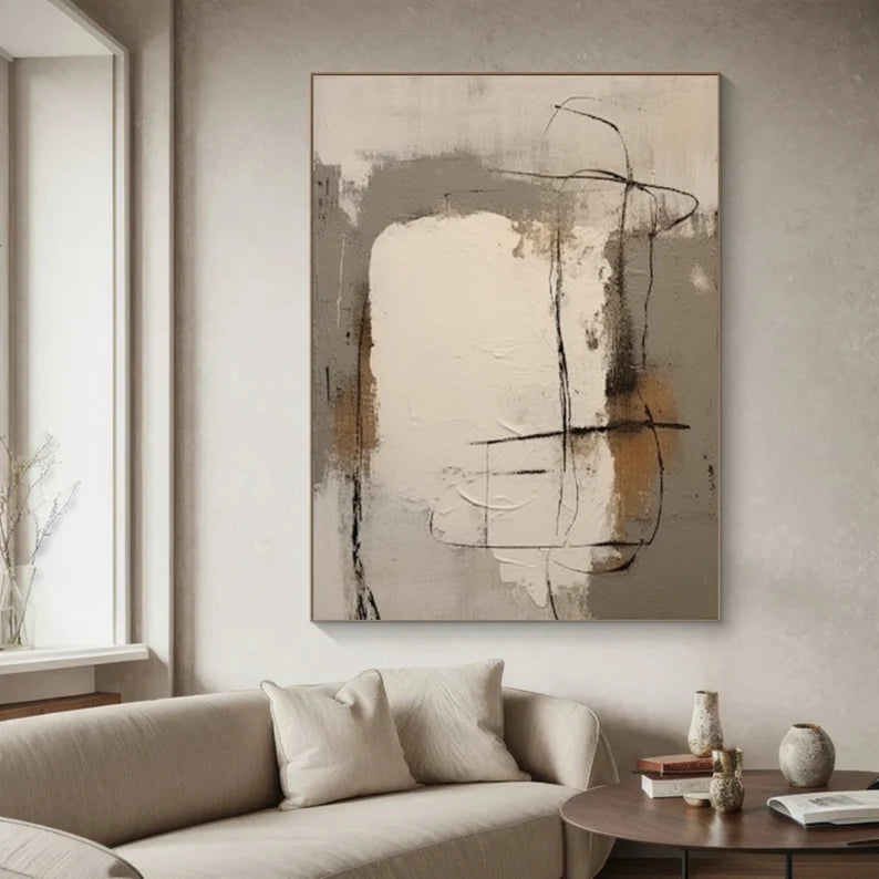 Black And Beige Minimalist Painting art213