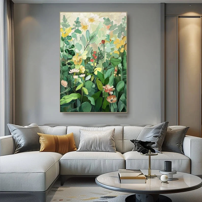 Large Green Wall Art Flower Painting #art2615