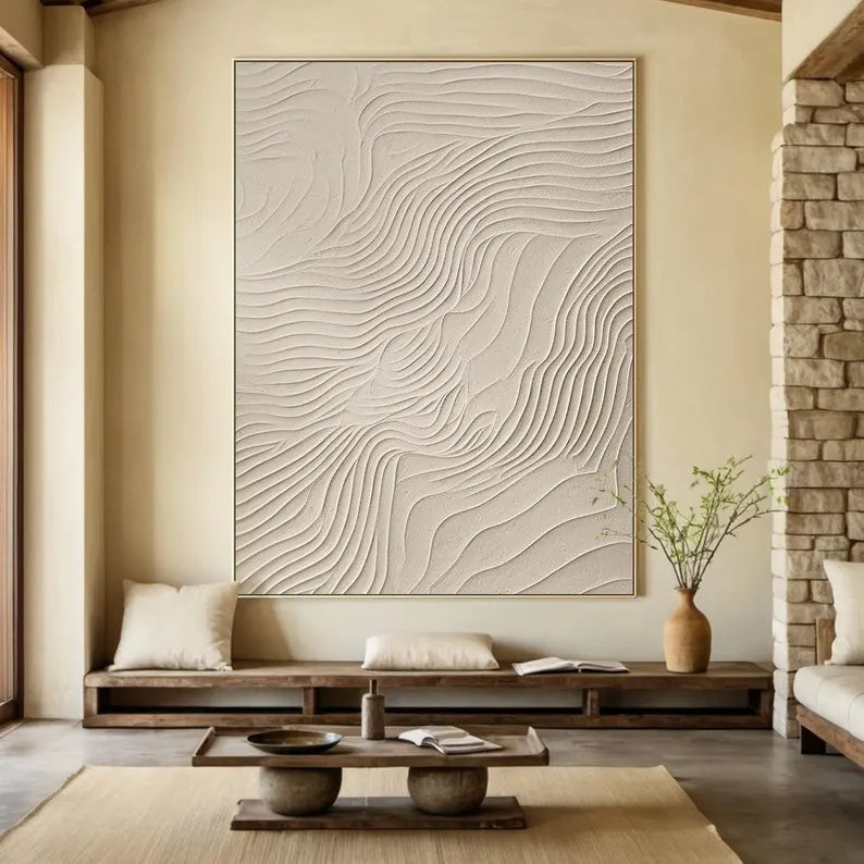 Large beige abstract canvas painting