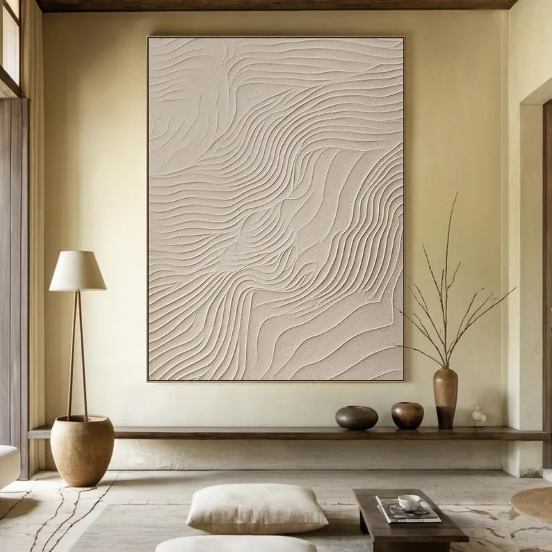 Large beige abstract canvas painting