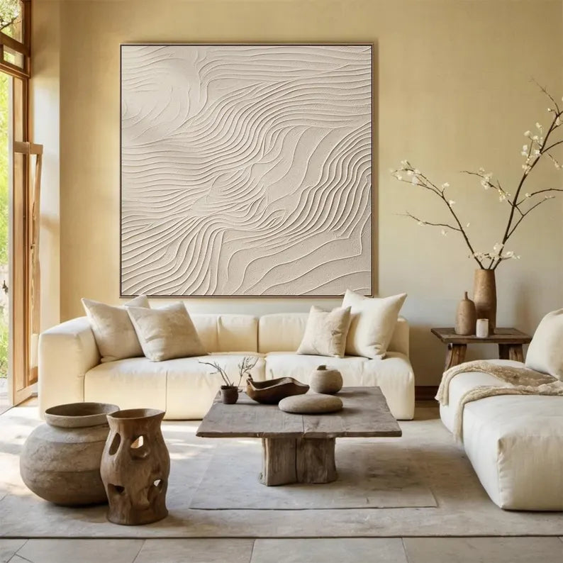 Large beige abstract canvas painting