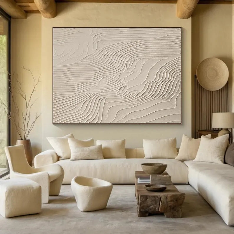 Large beige abstract canvas painting