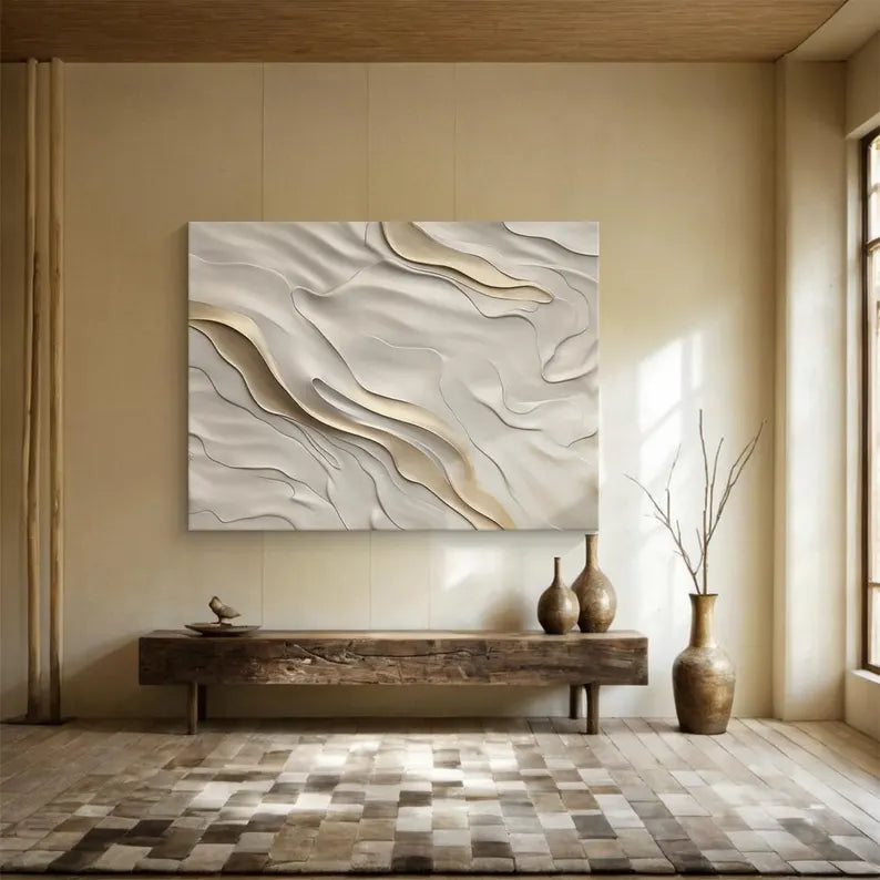 Beige 3D visual minimalist wall painting