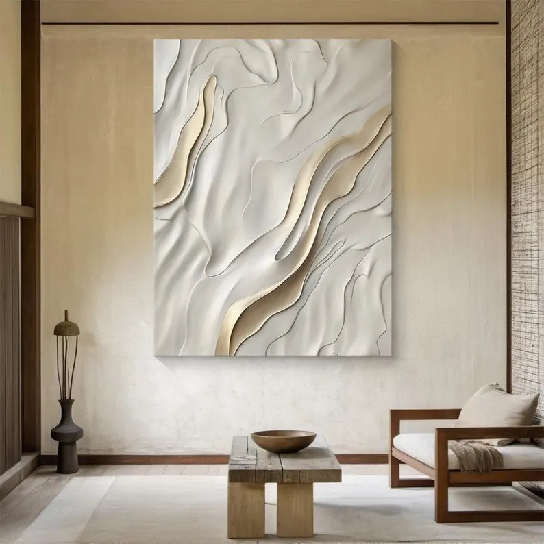 Beige 3D visual minimalist wall painting