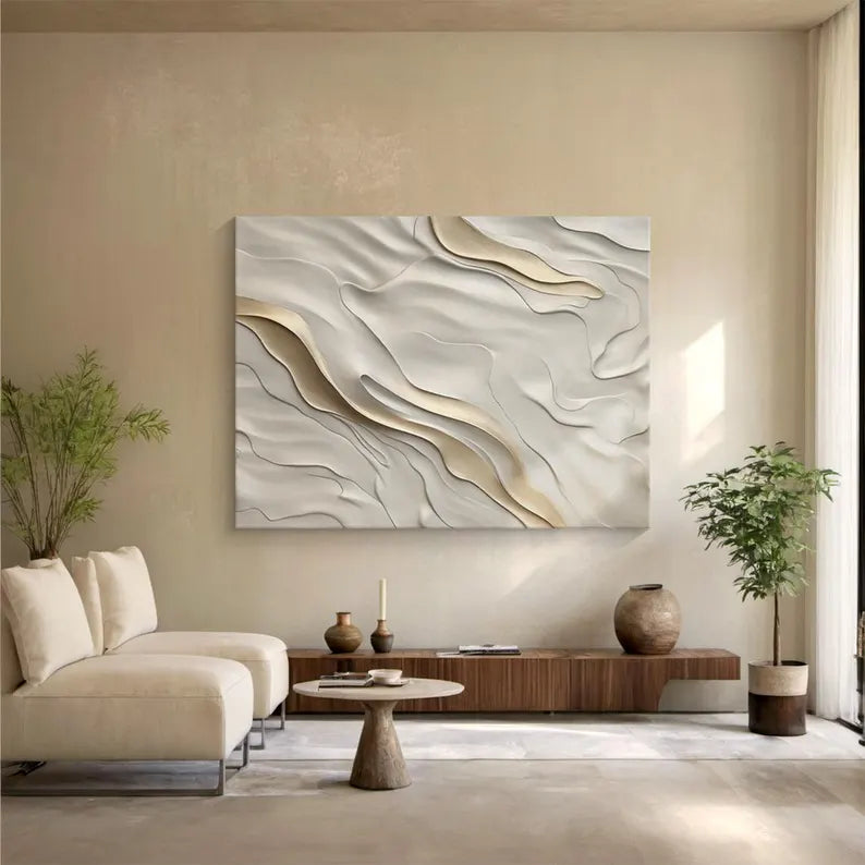 Beige 3D visual minimalist wall painting