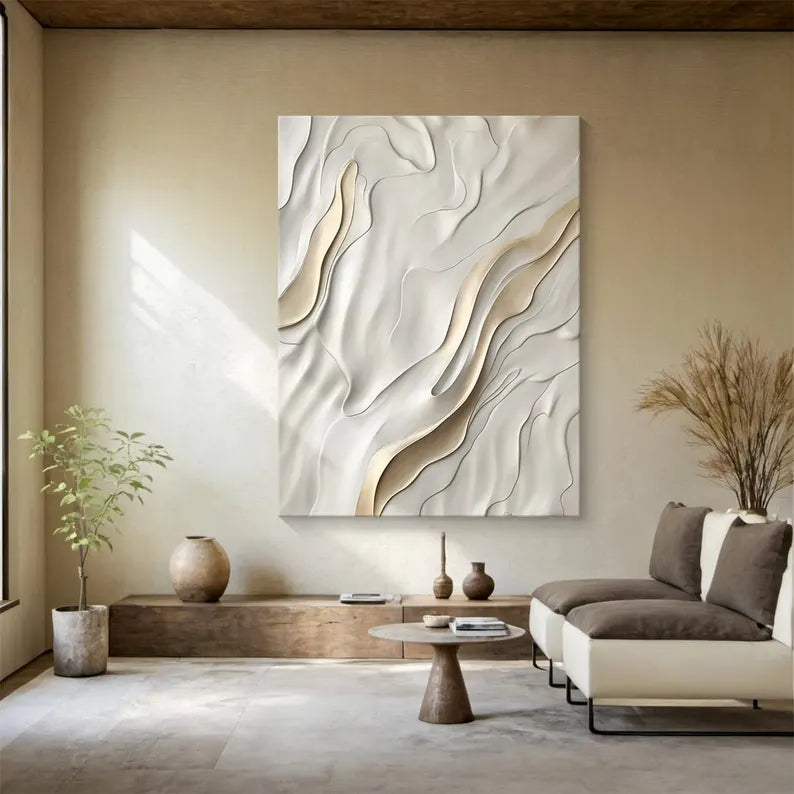 Beige 3D visual minimalist wall painting