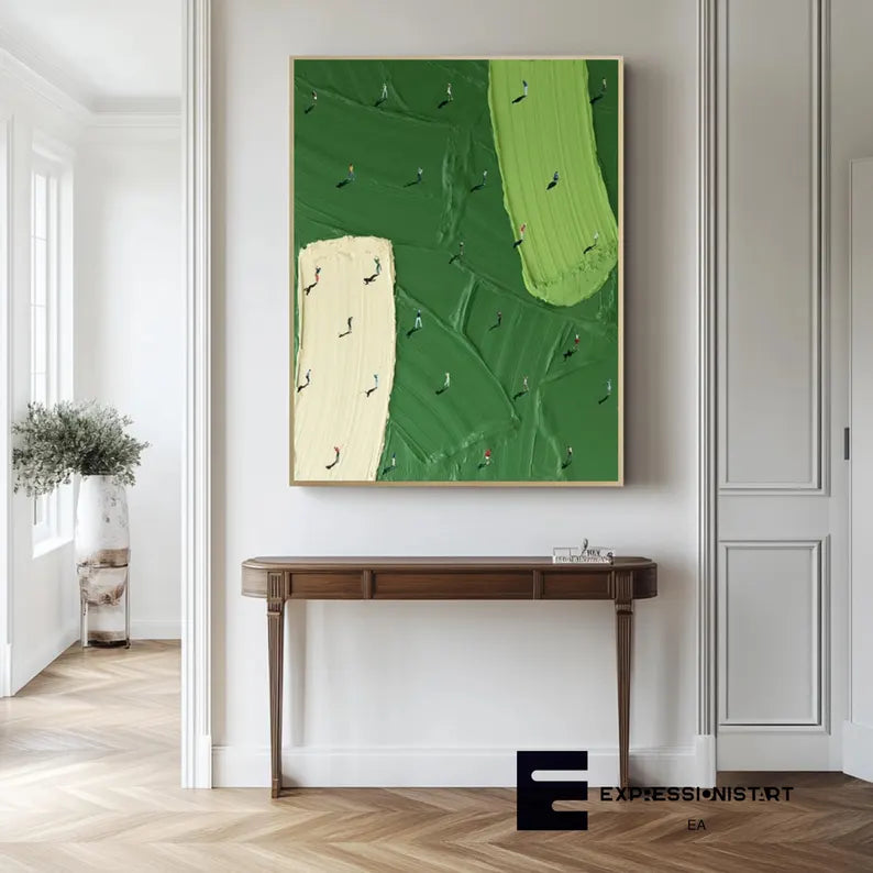 Minimalist Aerial Golf Course Abstract Painting – Modern Textured Wall Art#AB0519052