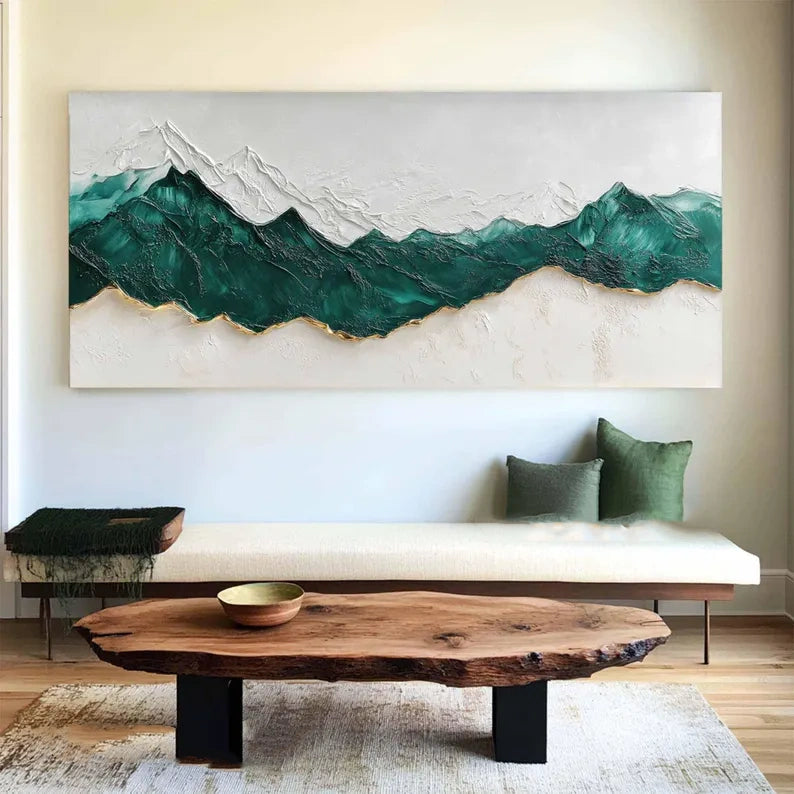 Abstract Mountain Wall Art Green White Texture Painting