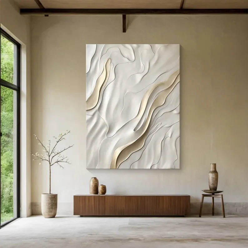 Beige 3D visual minimalist wall painting