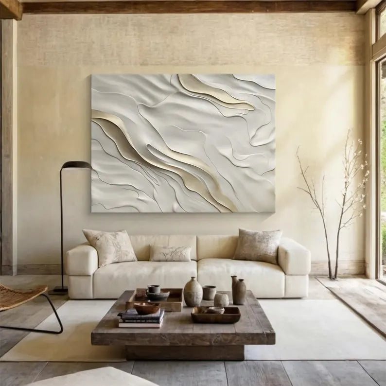 Beige 3D visual minimalist wall painting