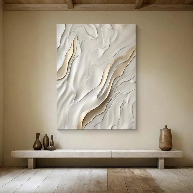 Beige 3D visual minimalist wall painting