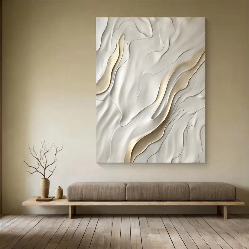 Beige 3D visual minimalist wall painting