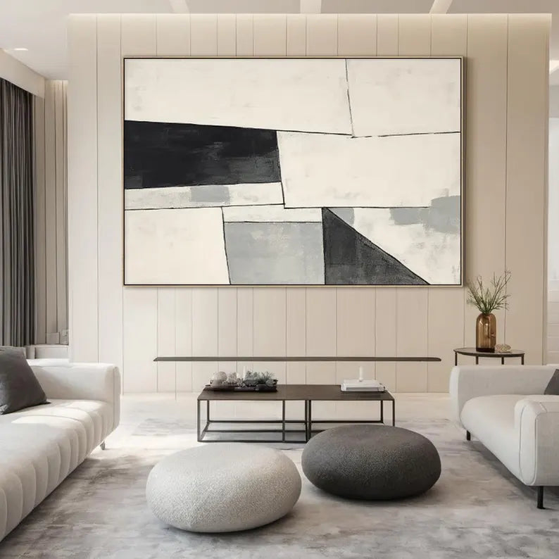 Large grey beige canvas abstract painting