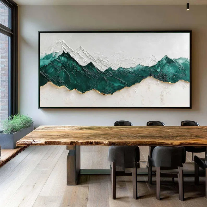 Abstract Mountain Wall Art Green White Texture Painting