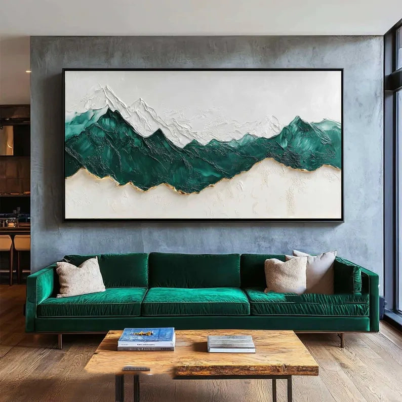 Abstract Mountain Wall Art Green White Texture Painting