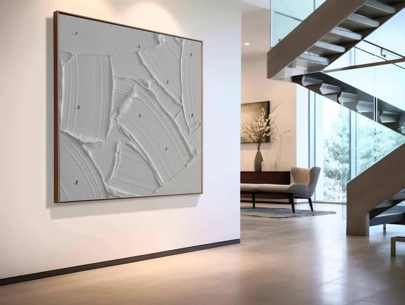 Silent Peaks Abstract Oil Painting – White Textured Wall Art#AB0519062