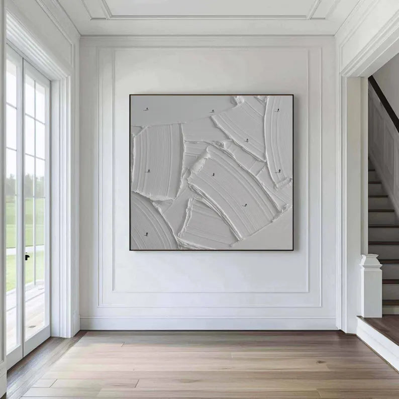 Silent Peaks Abstract Oil Painting – White Textured Wall Art#AB0519062
