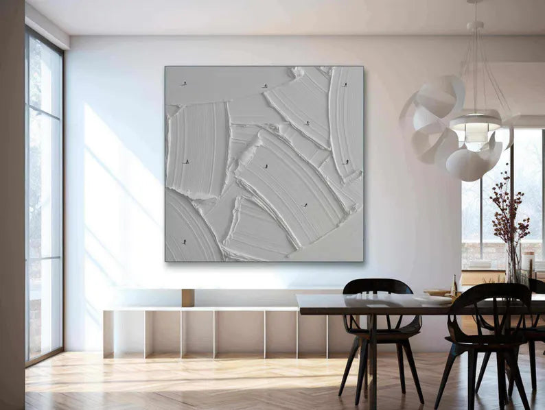 Silent Peaks Abstract Oil Painting – White Textured Wall Art#AB0519062