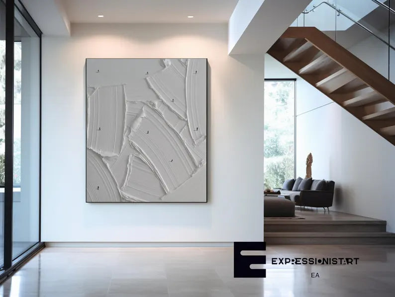 Silent Peaks Abstract Oil Painting – White Textured Wall Art#AB0519062