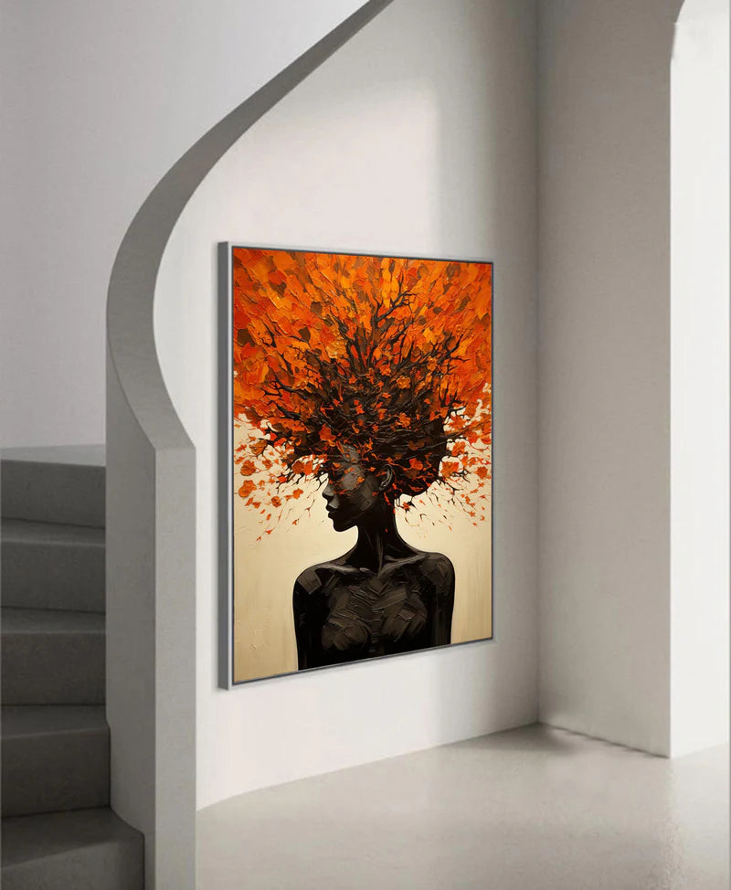 Fiery Aura – Textured Abstract Woman Canvas#AB0519012
