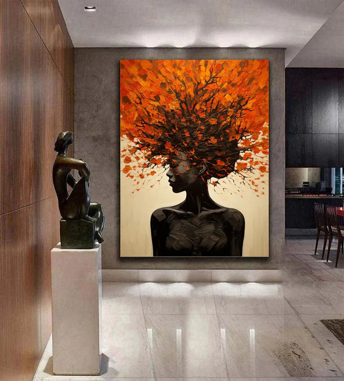 Fiery Aura – Textured Abstract Woman Canvas#AB0519012