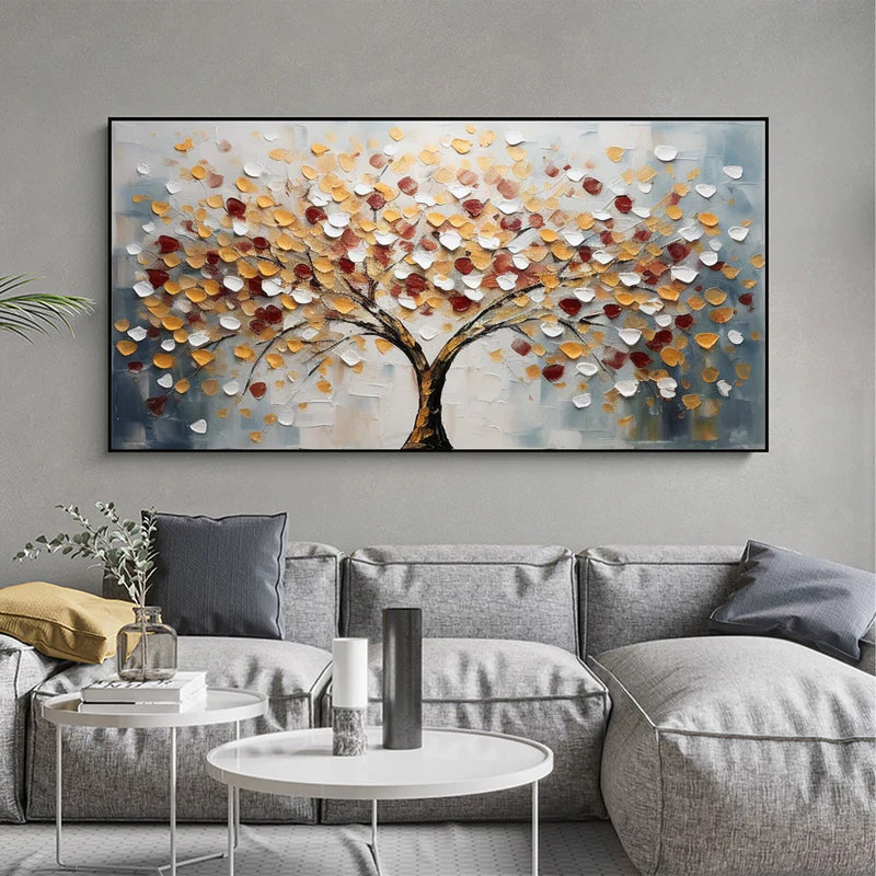 Autumn Radiance Textured Oil Painting – Colorful 3D Tree Wall Art#AB0519066