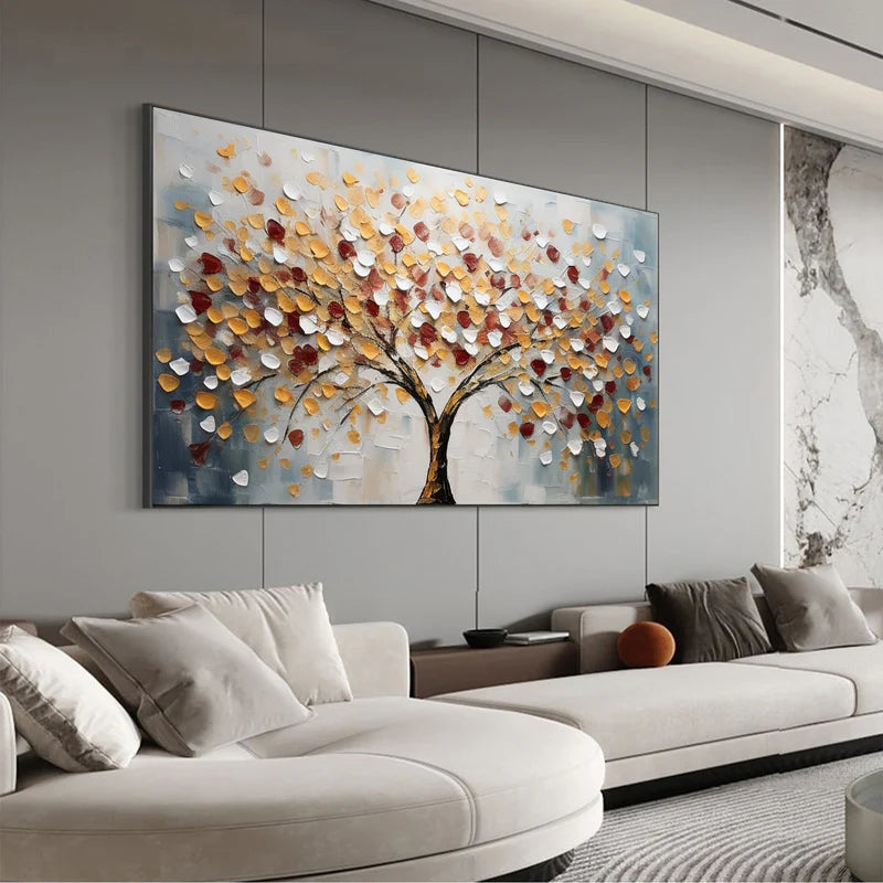 Autumn Radiance Textured Oil Painting – Colorful 3D Tree Wall Art#AB0519066