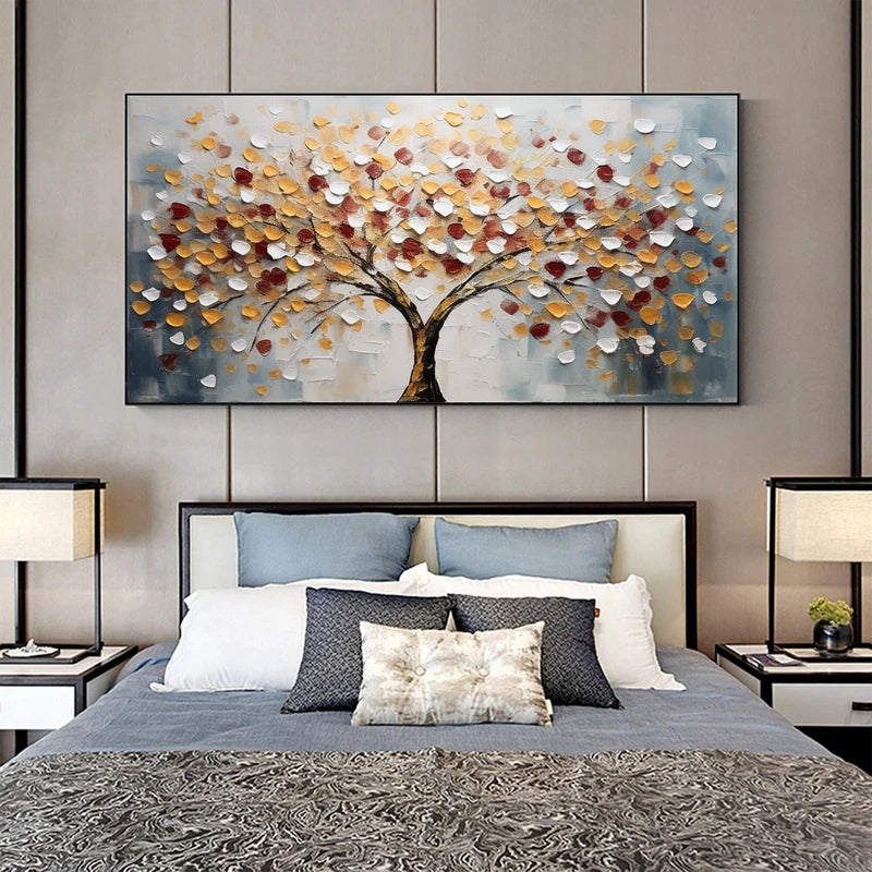 Autumn Radiance Textured Oil Painting – Colorful 3D Tree Wall Art#AB0519066