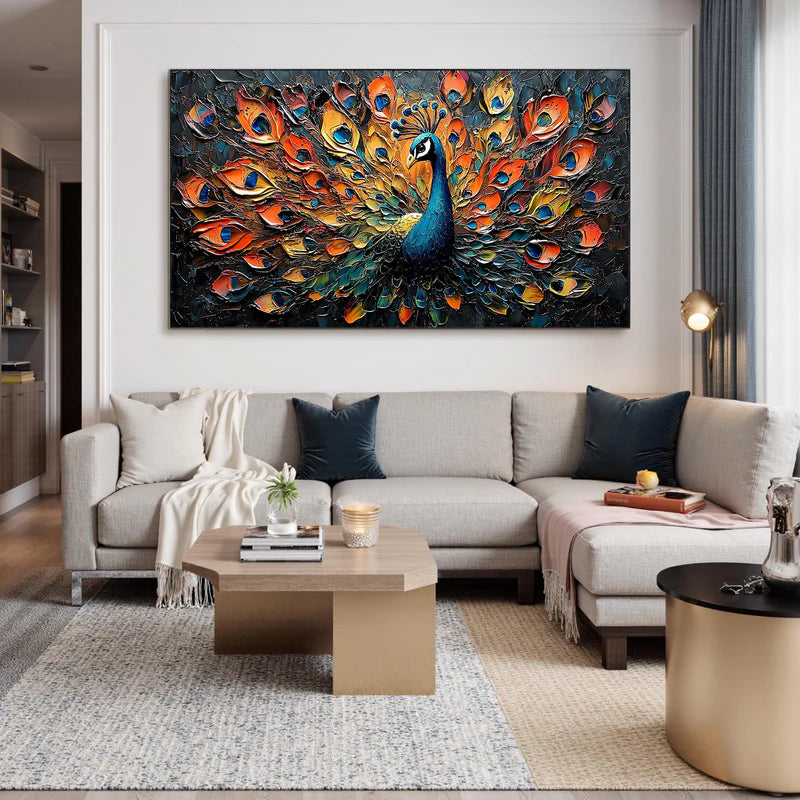 Majestic Peacock – Textured Peacock Canvas Art#AB0519032