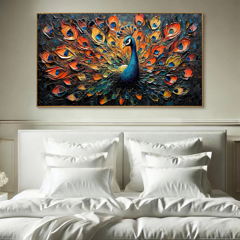 Majestic Peacock – Textured Peacock Canvas Art#AB0519032