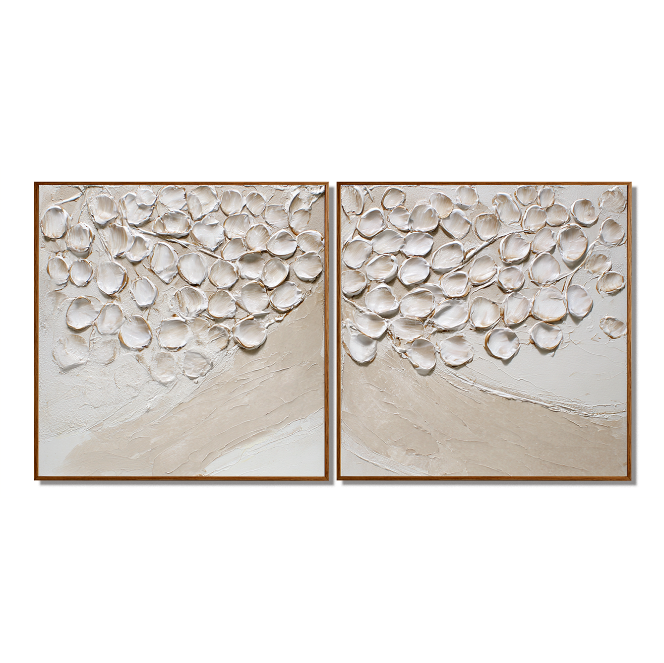 Quiet Branches – Hand-Painted Textured Floral Diptych Set of 2#AB14203