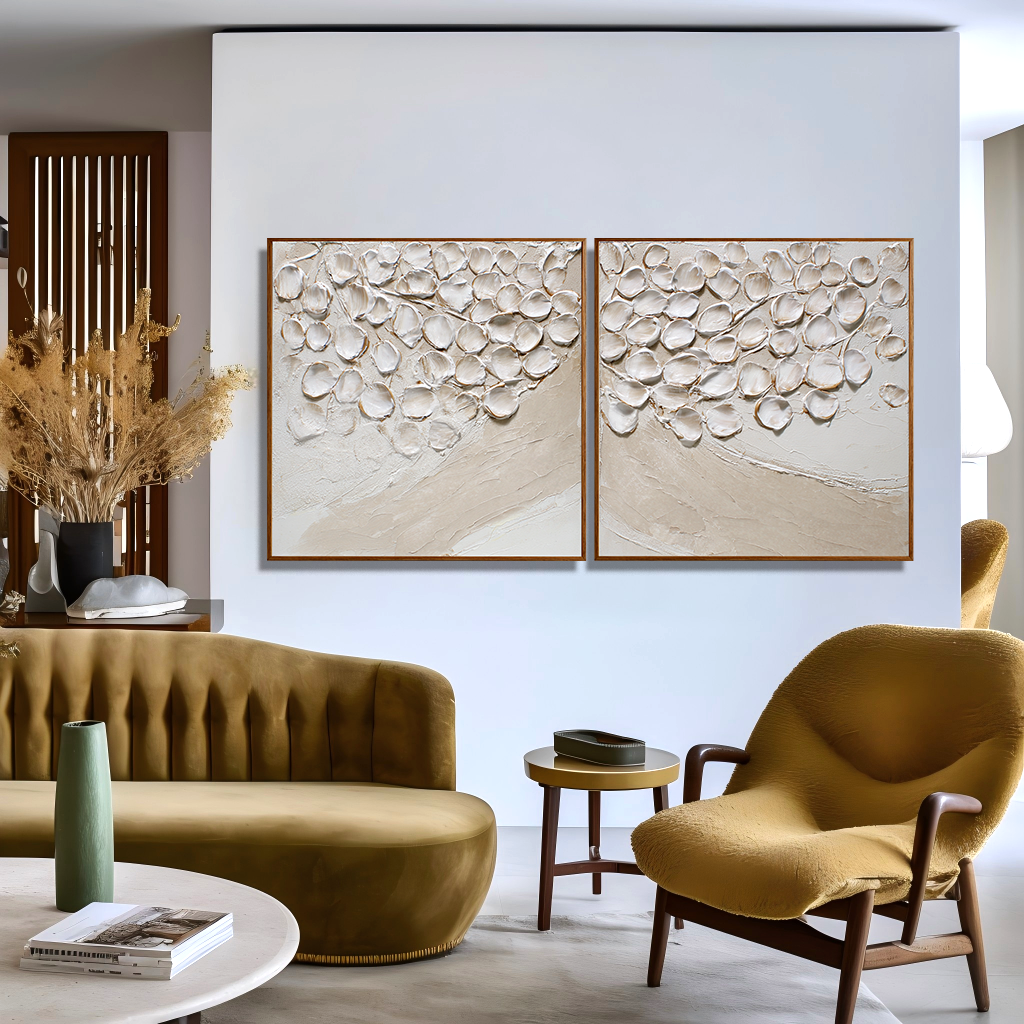 Quiet Branches – Hand-Painted Textured Floral Diptych Set of 2#AB14203