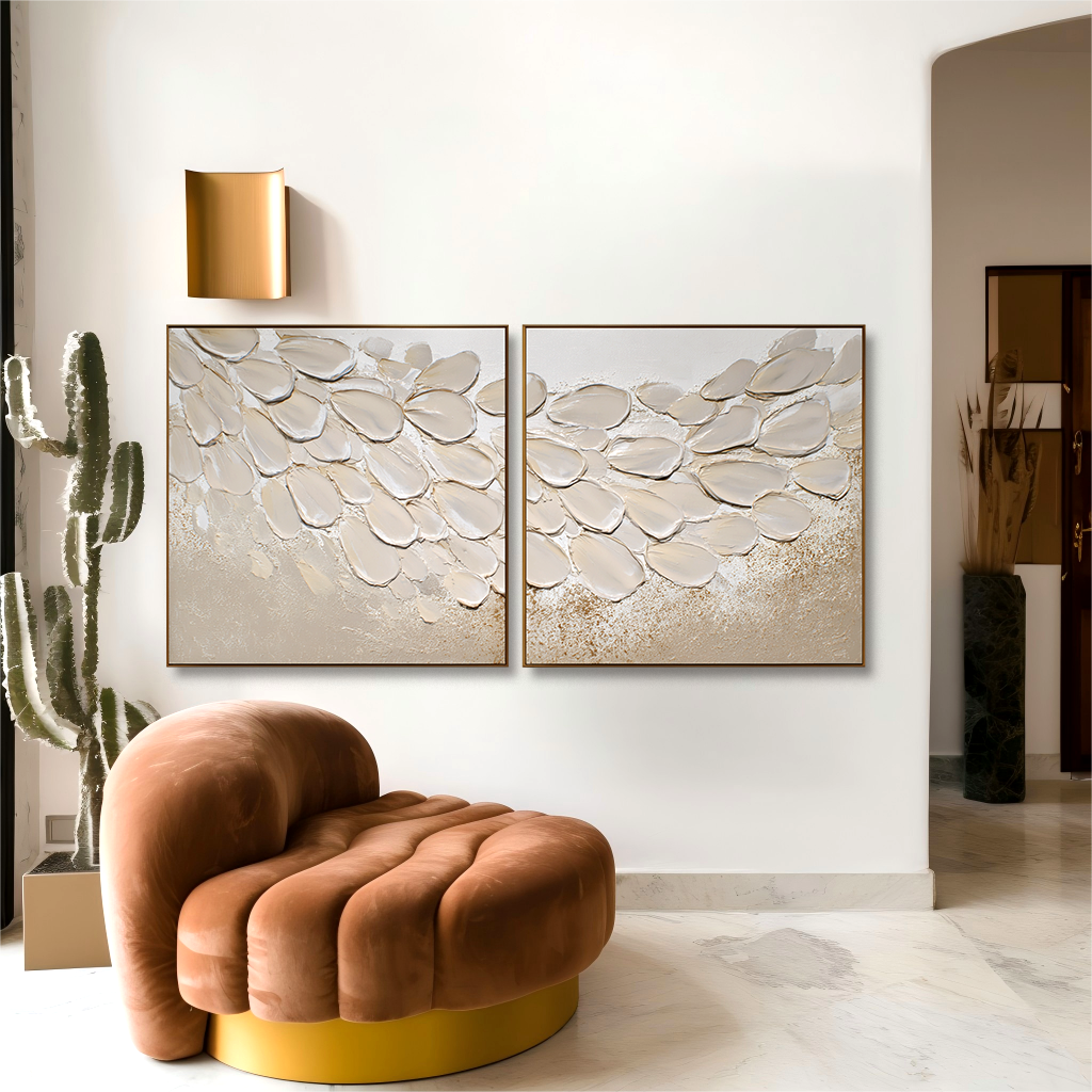 Soft Drift – Hand-Painted Textured Abstract Diptych Set of 2#AB14204