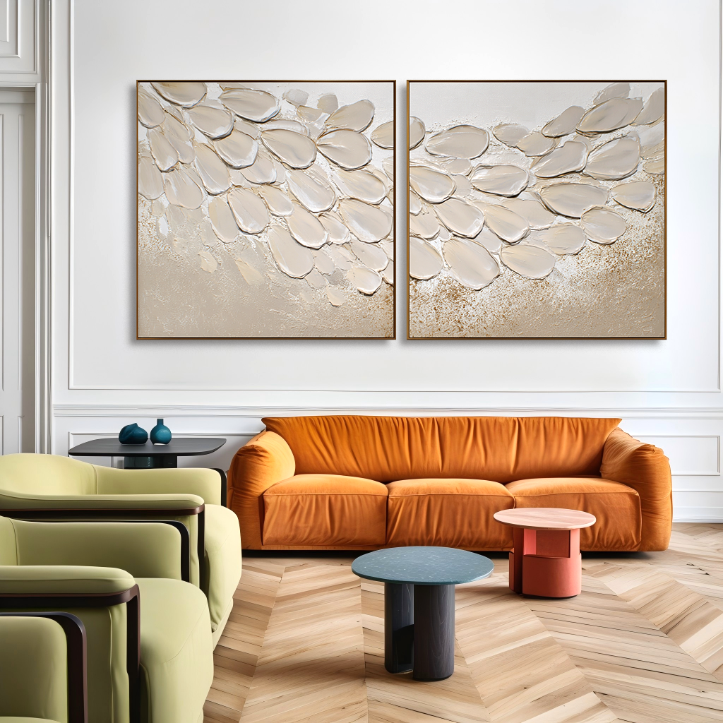 Soft Drift – Hand-Painted Textured Abstract Diptych Set of 2#AB14204