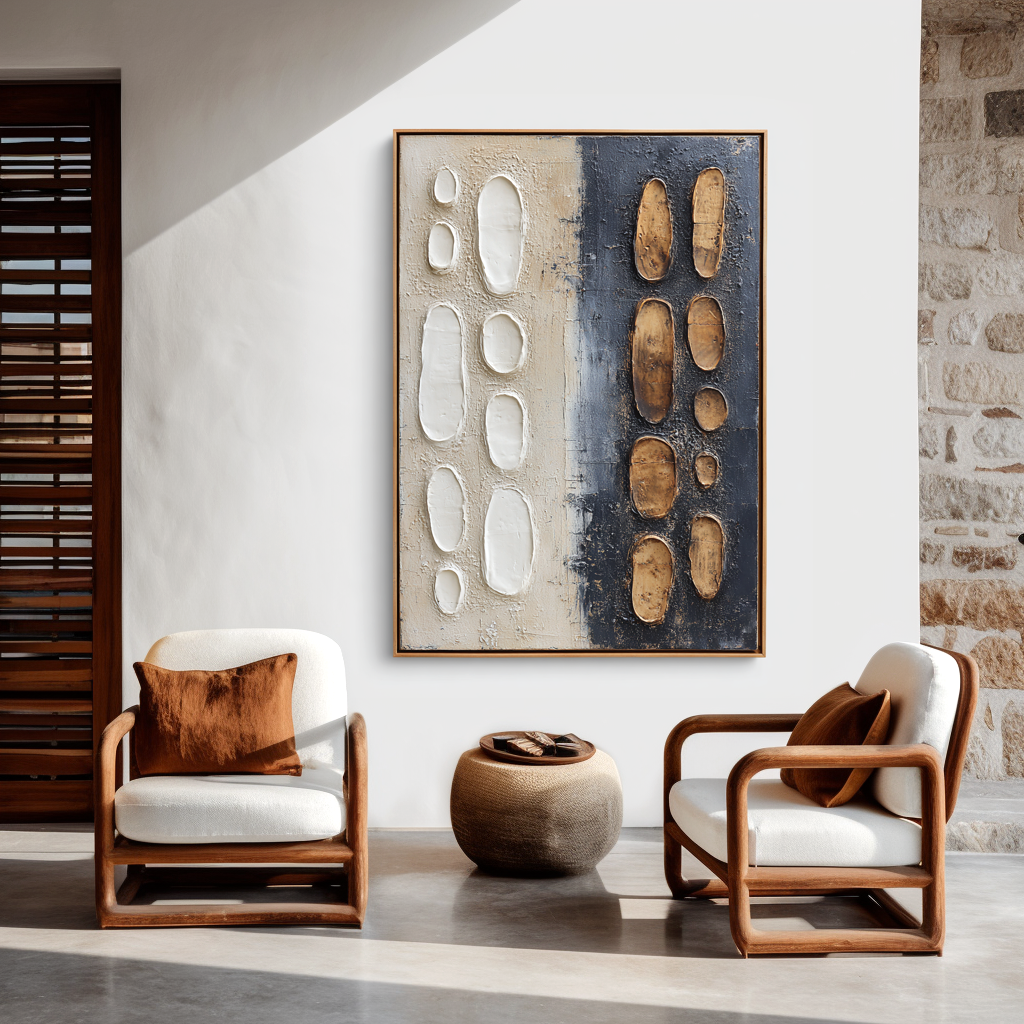 Golden Echo - Black Beige Textured Abstract Wall Art#wp260026