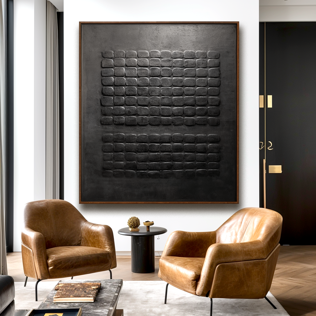 Midnight Relief - Black Textured Geometric Wall Art#wp260034