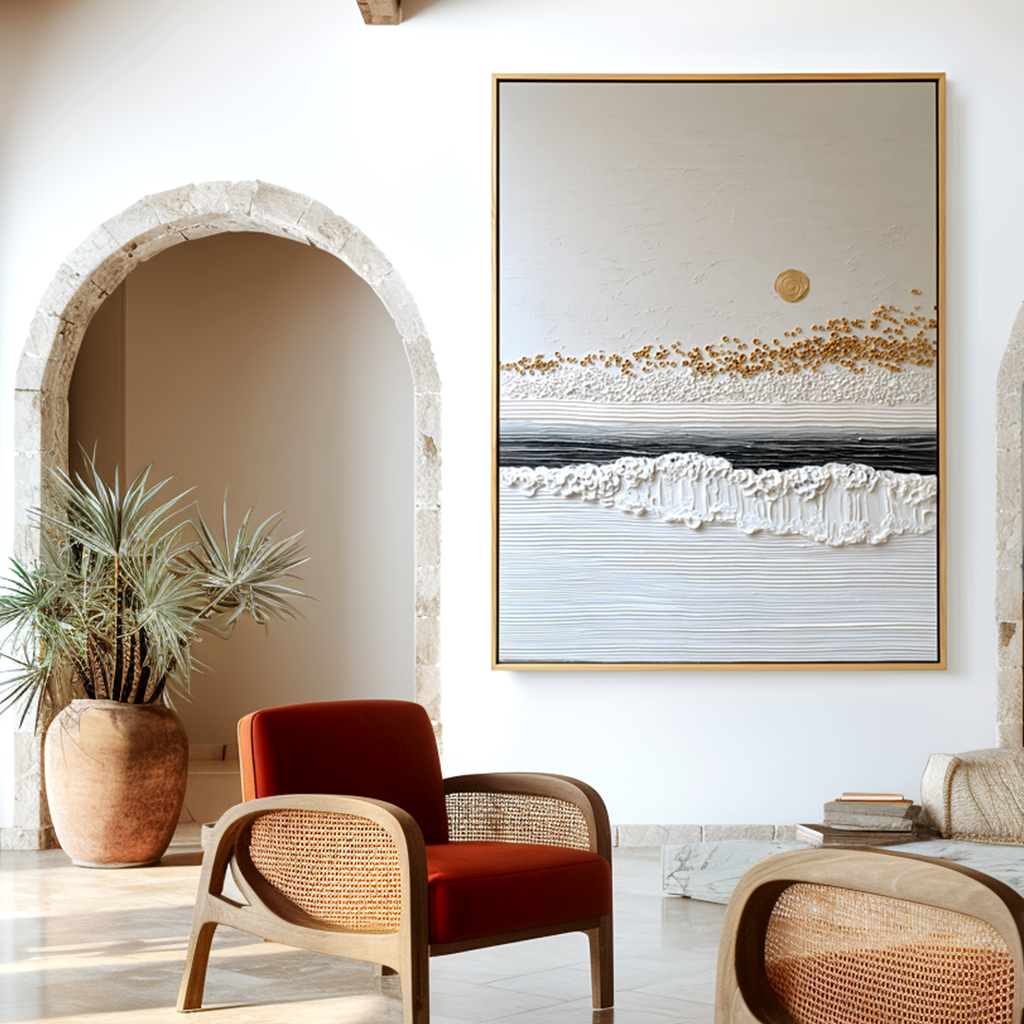 Gilded Stillness Textured Abstract Canvas Wall Art#AB14261