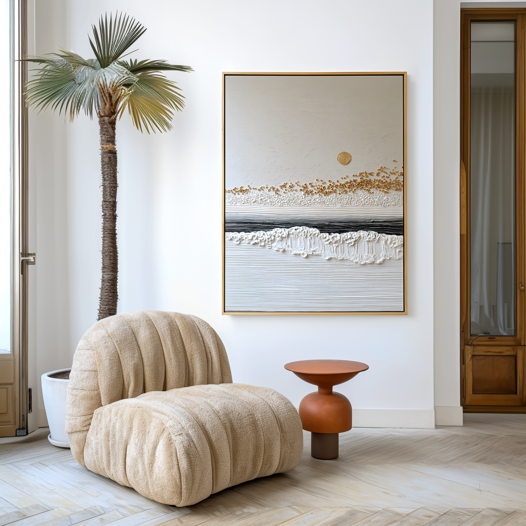 Gilded Stillness Textured Abstract Canvas Wall Art#AB14261