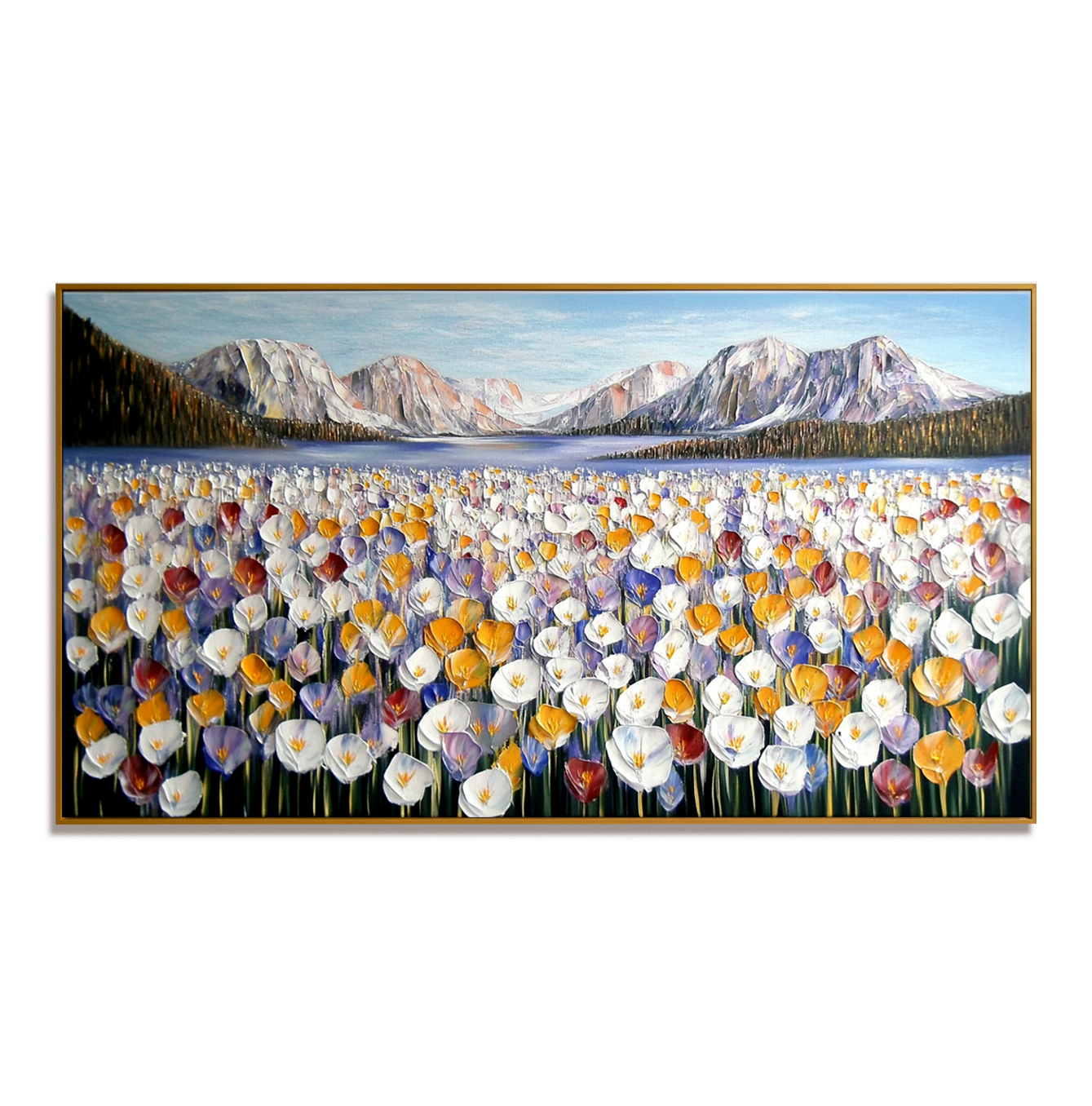 Valley of Bloom Textured Landscape Floral Canvas Wall Art#AB14264