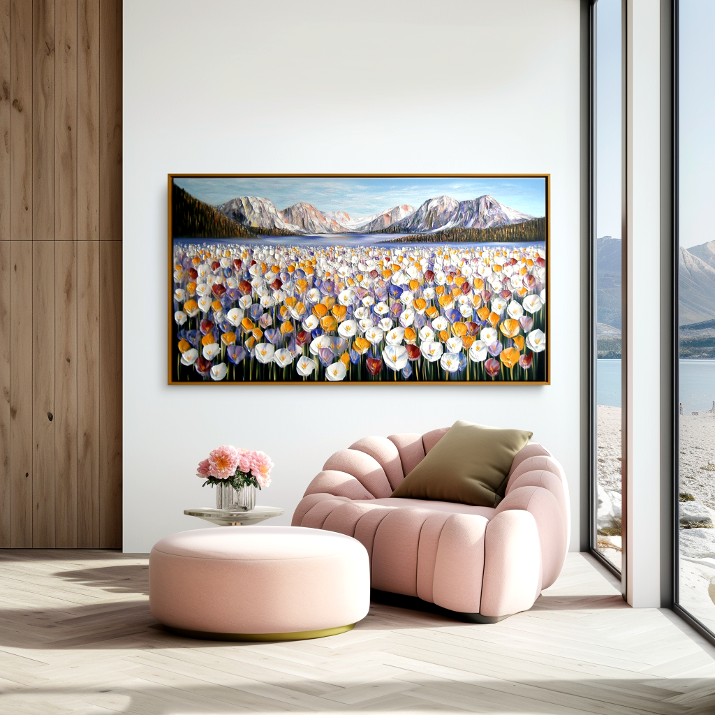 Valley of Bloom Textured Landscape Floral Canvas Wall Art#AB14264