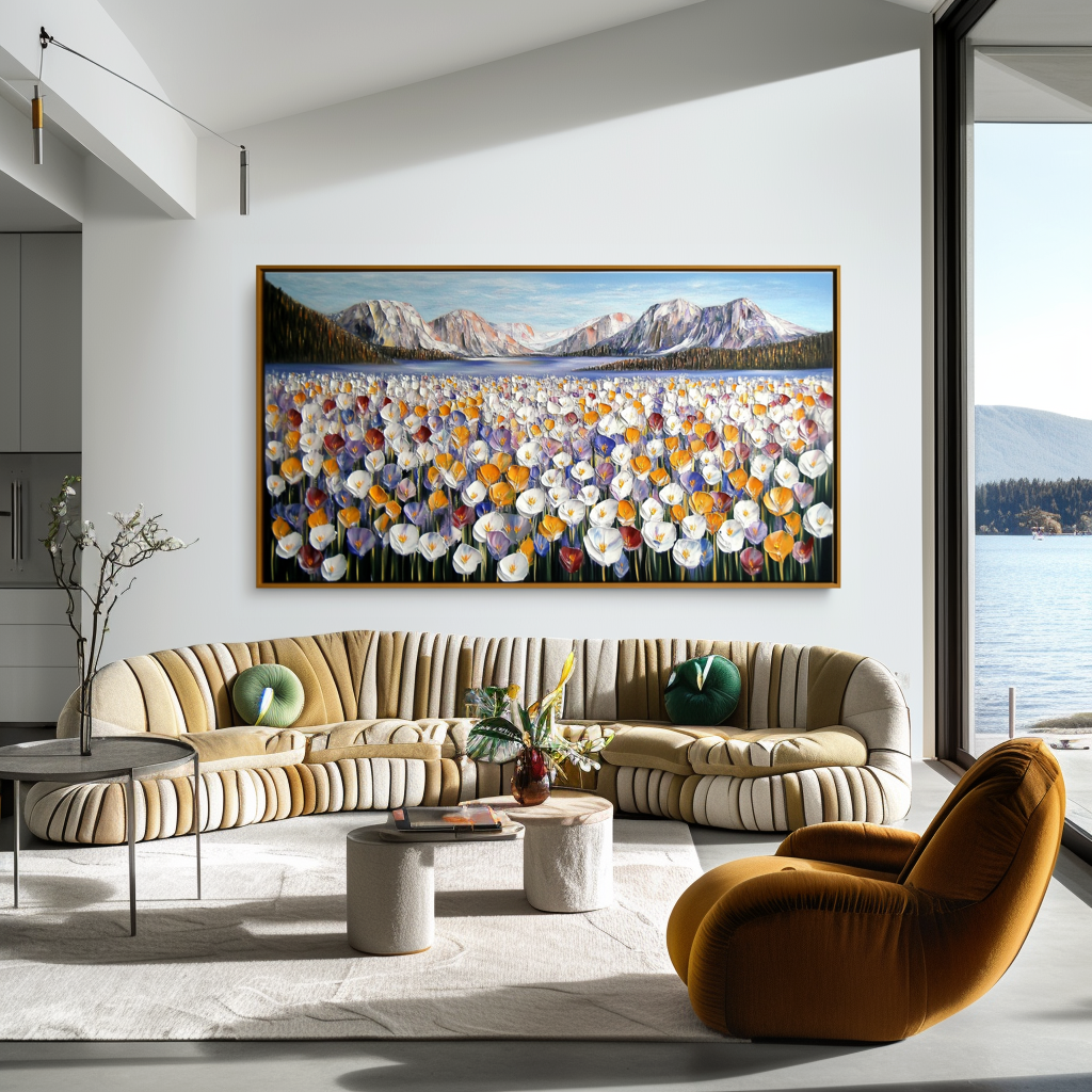 Valley of Bloom Textured Landscape Floral Canvas Wall Art#AB14264