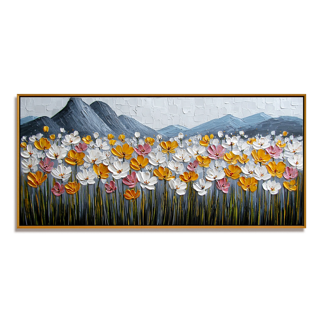Meadowlight Peaks Textured Floral Landscape Canvas Wall Art#AB14265