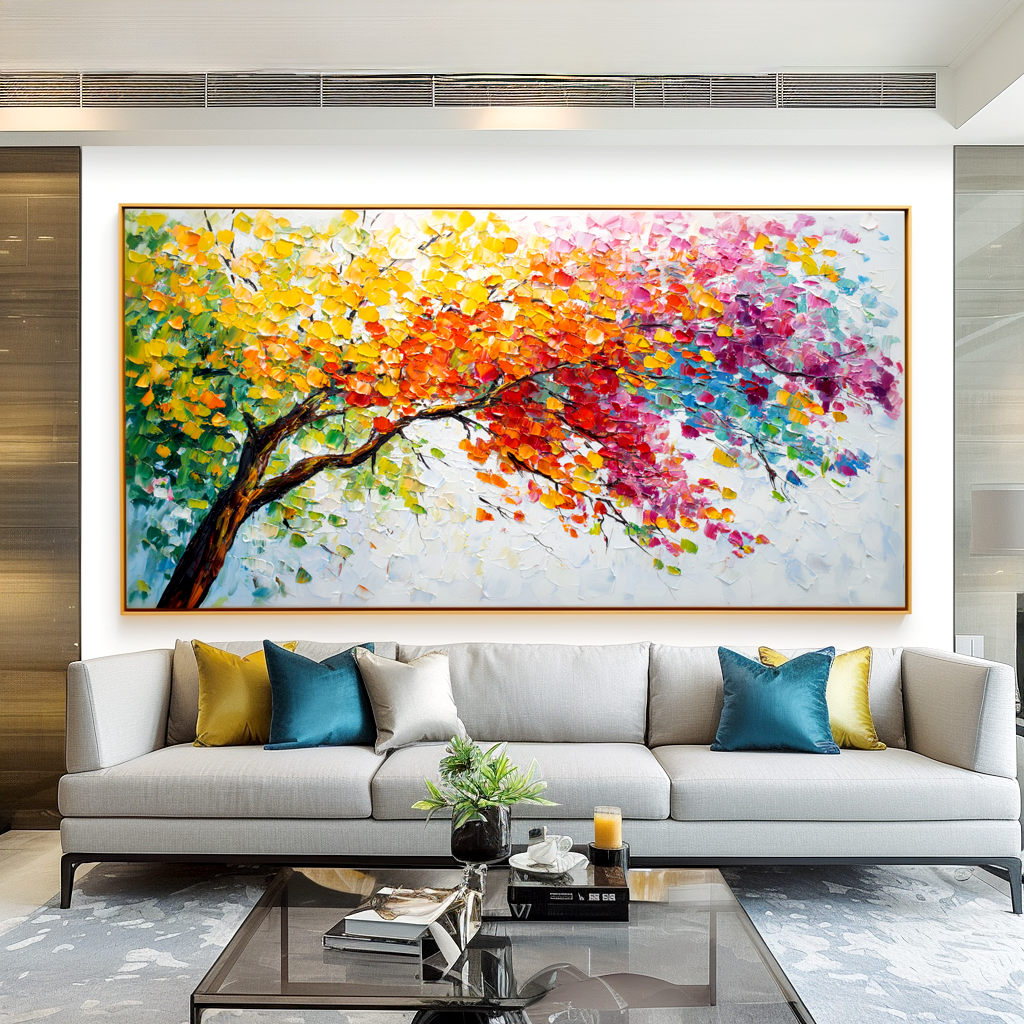 Branches of Light Textured Abstract Tree Canvas Wall Art#AB14269