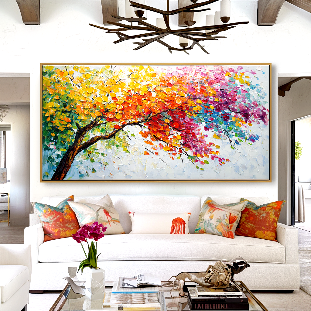 Branches of Light Textured Abstract Tree Canvas Wall Art#AB14269