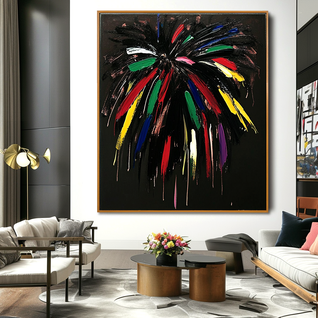 Midnight Bloom Expressive Abstract Canvas Wall Art#AB14272