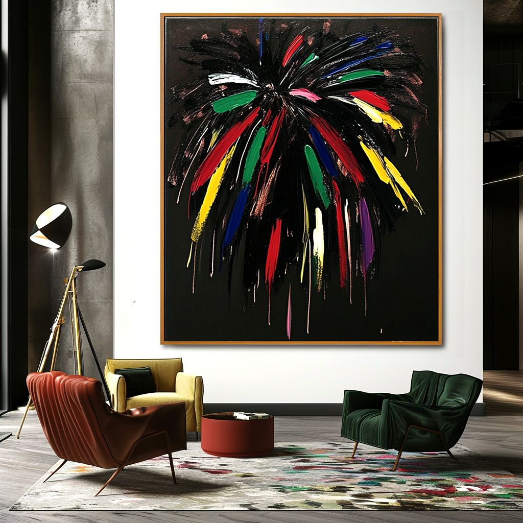 Midnight Bloom Expressive Abstract Canvas Wall Art#AB14272